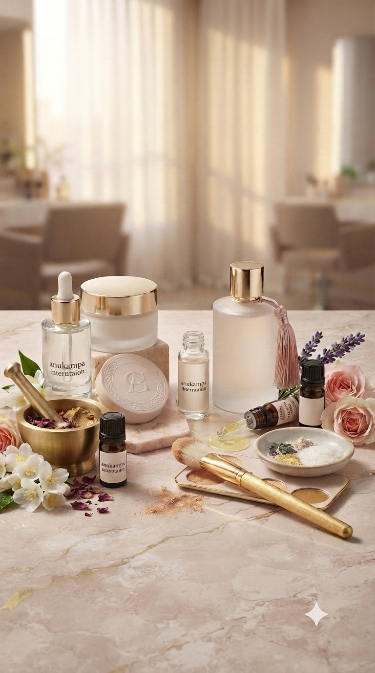 Perfumer blending fragrance oils in a laboratory — Anukampa International craftsmanship